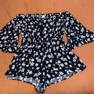 H&M Black Floral Off-The-Shoulder Romper